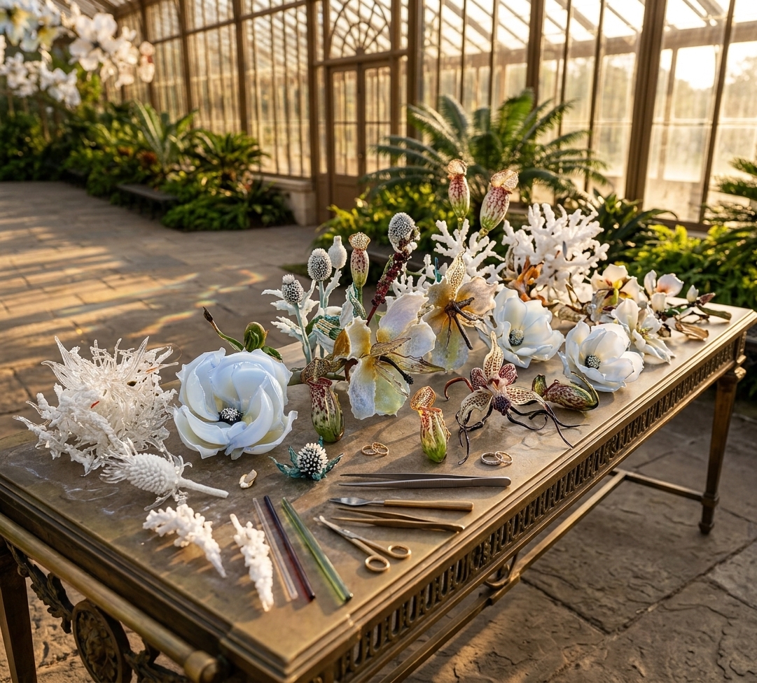 Concept rendering of glass botanical studies in a conservatory