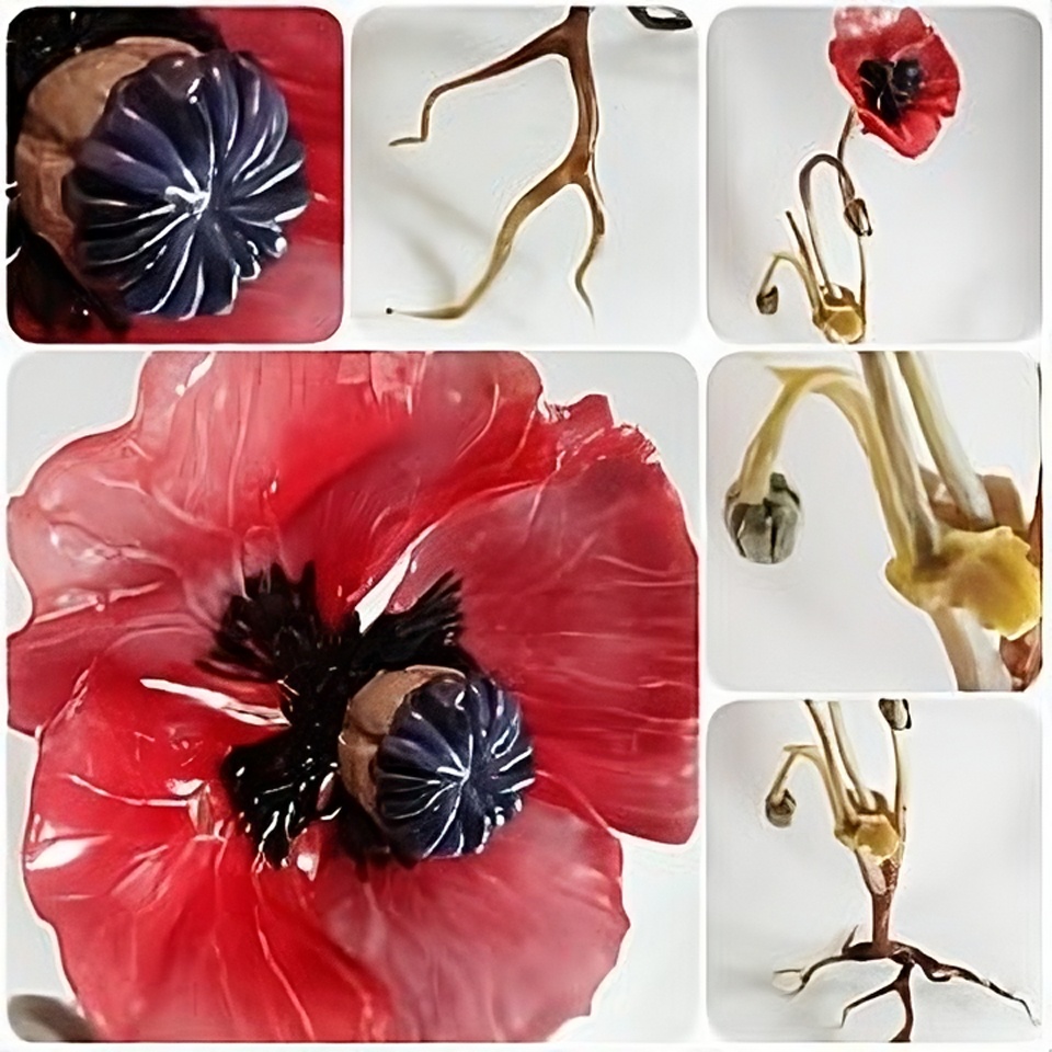 Red poppy specimen in glass